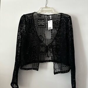 H&M black crochet cardigan with tie front XL
